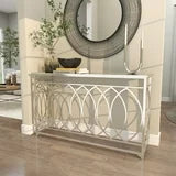 DecMode 54" x 32" Silver Metal Rectangular Geometric Console Table with Mirrored Glass Top, 1-Piece