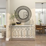 DecMode 54" x 32" Silver Metal Rectangular Geometric Console Table with Mirrored Glass Top, 1-Piece