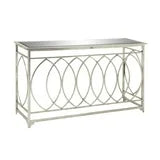 DecMode 54" x 32" Silver Metal Rectangular Geometric Console Table with Mirrored Glass Top, 1-Piece