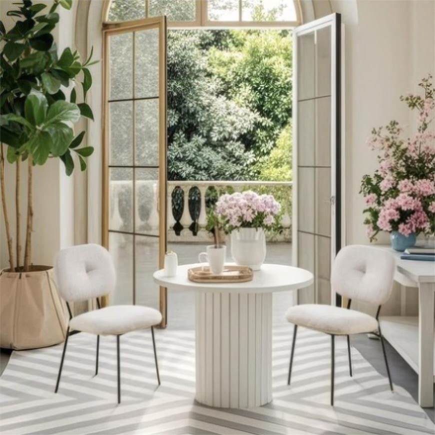 Modern Dining Chairs Set of 2, White Upholstered Accent Chairs with Metal Legs Space-Saving N842P284566A