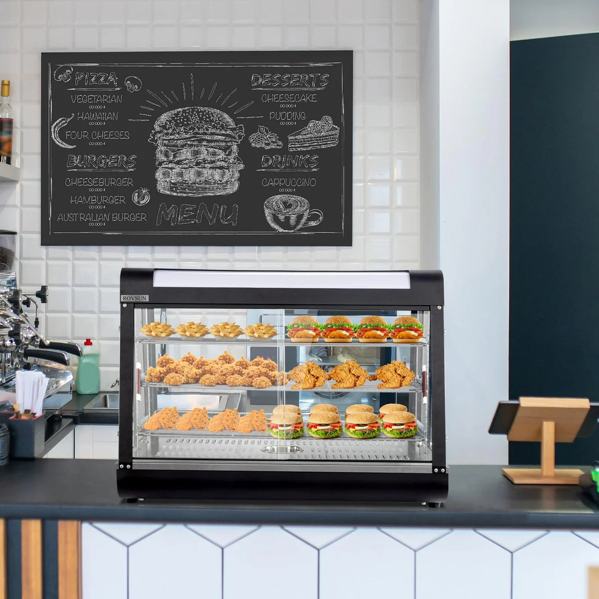 ROVSUN 3-Tier 35" Countertop Heated Display Case with Sliding Doors