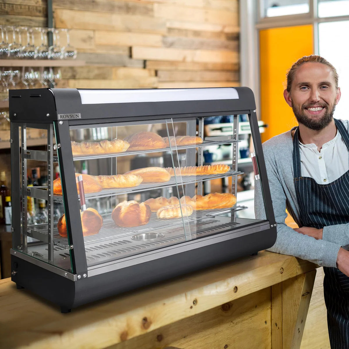 ROVSUN 3-Tier 35" Countertop Heated Display Case with Sliding Doors