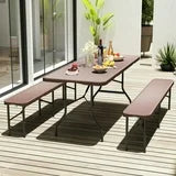 Barara King Outdoor Picnic Tables,Patio Table for Outdoor Use,6 ft Portable Folding Table with Rattan-Like HDPE Tabletop and Safe Lock Mechanism-Brown