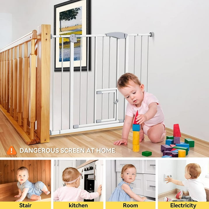 Baby Gate for Stairs Doorways 29.5"-48.8", Dog Gate with Pet Door