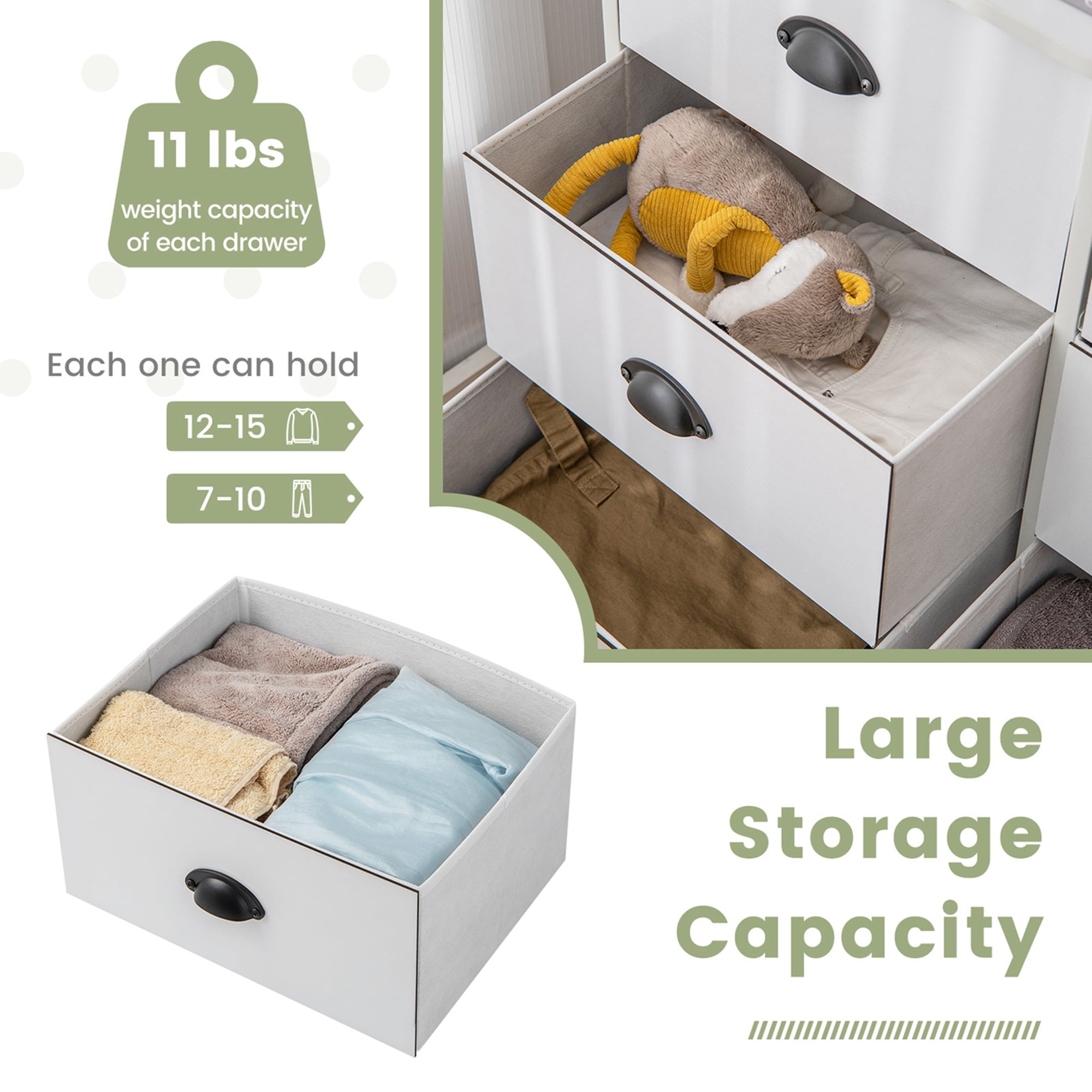 Costway 3-Tier Storage Organizer with 6 Foldable Fabric Drawers Fabric Storage Drawers