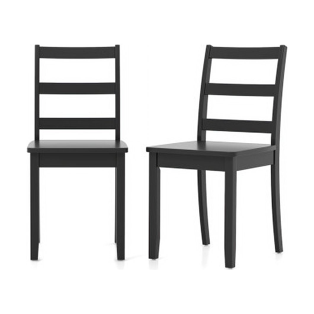 Set of 2 Wood Dining Chairs with Solid Rubber Wood Legs-Black