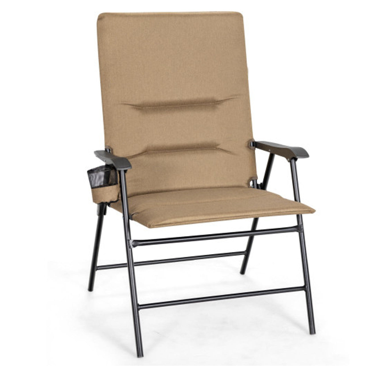 Patio Folding Padded Chair With High Backrest And Cup Holder-Brown NP10260BN-1