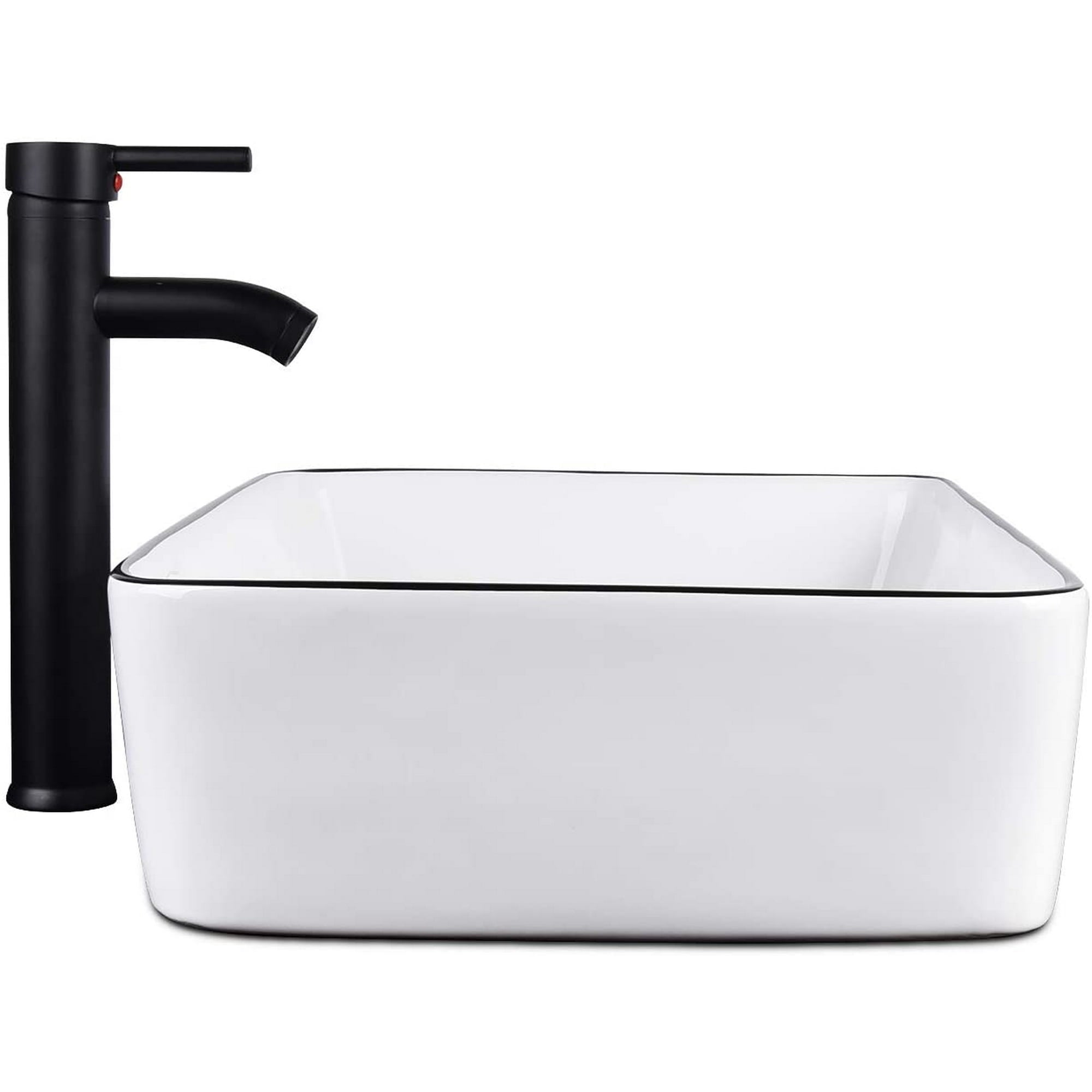 Rectangle Bathroom Sink Tempered Glass Vessel Sink Combo with Faucet 1.5 GPM and Pop up Drain Bathroom Bowl