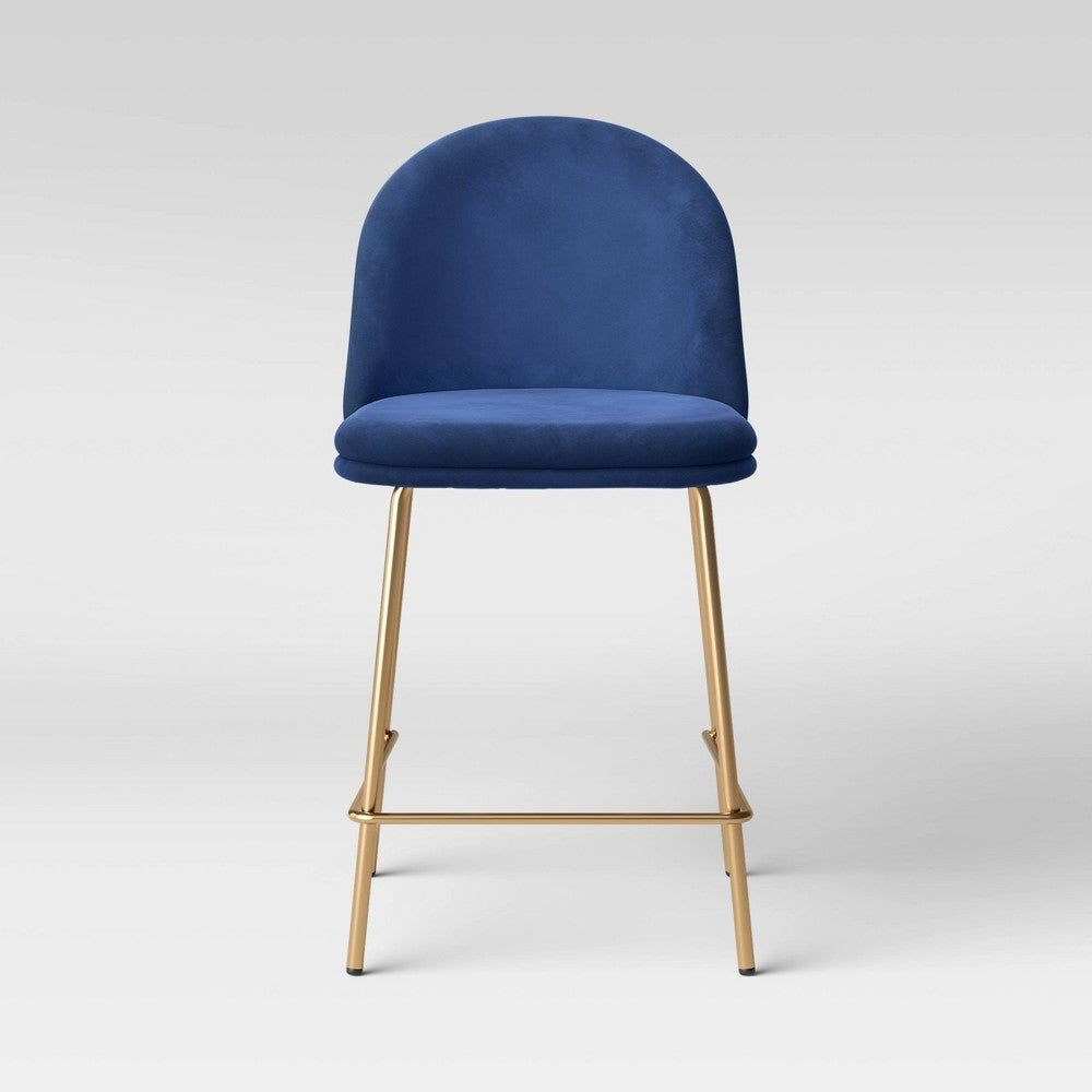 Nils Brass Base Counter Height Barstool Velvet Navy Blue - Project 62™