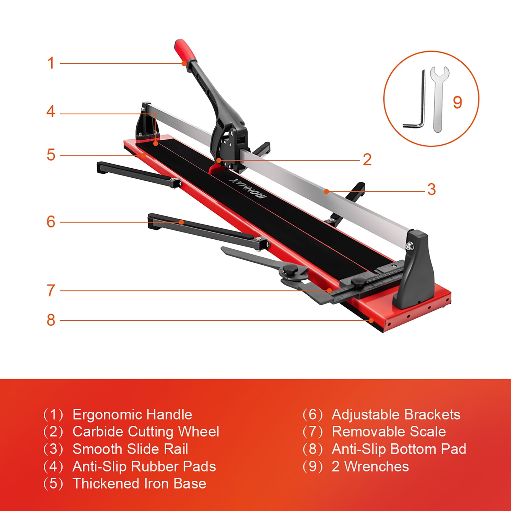 IronMax 48'' Manual Tile Cutter Porcelain Cutter Machine Tungsten Carbide Cutting Wheel (Without box)