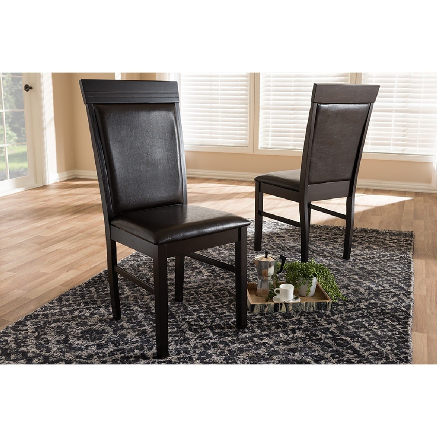 Baxton Studio Thea Modern and Contemporary Dark Brown Faux Leather Upholstered Dining Chair (Set of 2)