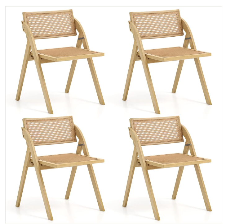 Giantex Folding Dining Chairs Set, Wooden Folding Chair with Rattan Backrest & Seat