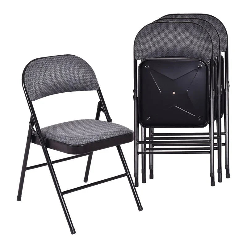 Costway 10" Upholstered Padded Fabric Folding Chairs in Black (Set of 4)