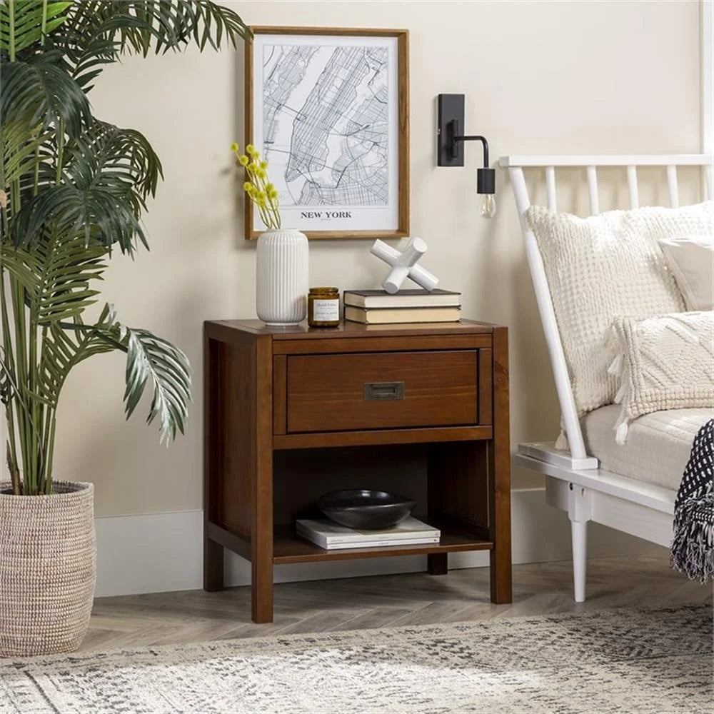 Lydia 1-Drawer Classic Solid Wood Bedroom Nightstand in Walnut