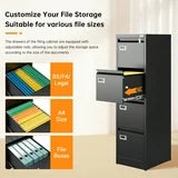 STANI 4 Drawer File Cabinets with Lock, Metal Filing Cabinet for Home Office, Steel Lockable Storage Cabinets to Hanging Letter/Legal/A4,Assembly Required(Black)