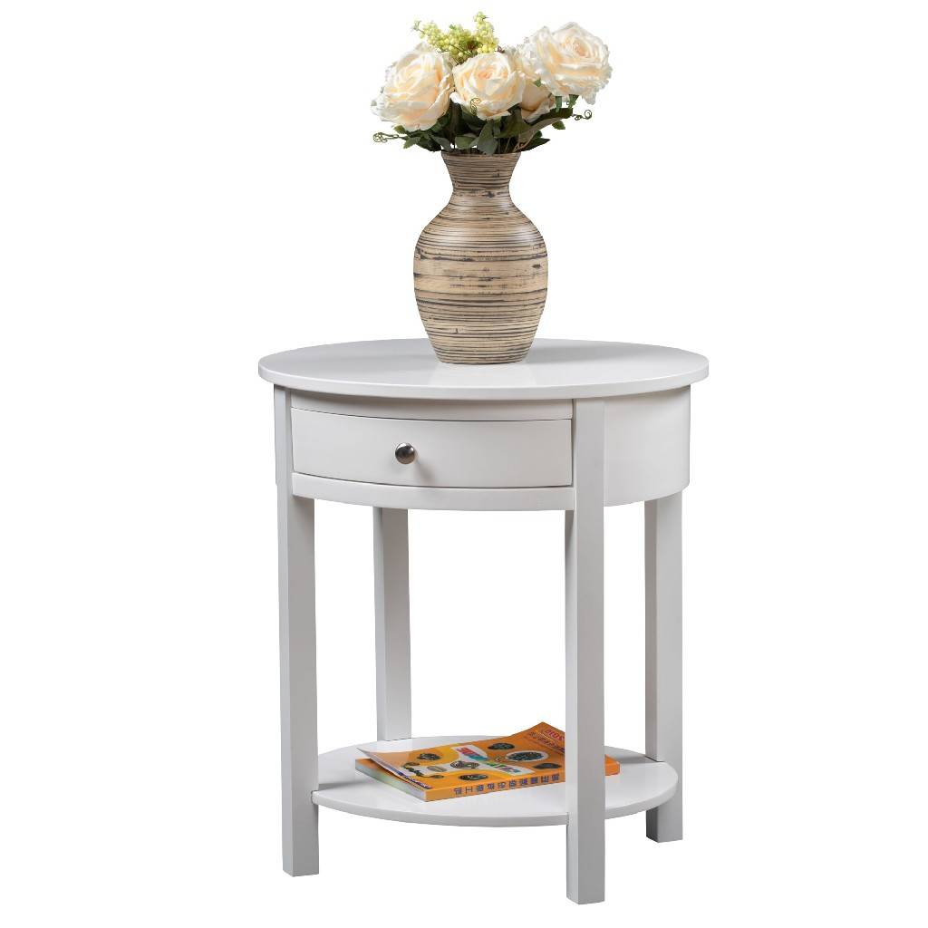 Convenience Concepts Classic Accents Cypress 24 in. White Standard Oval Wood End Table with 1-Drawer and Shelf