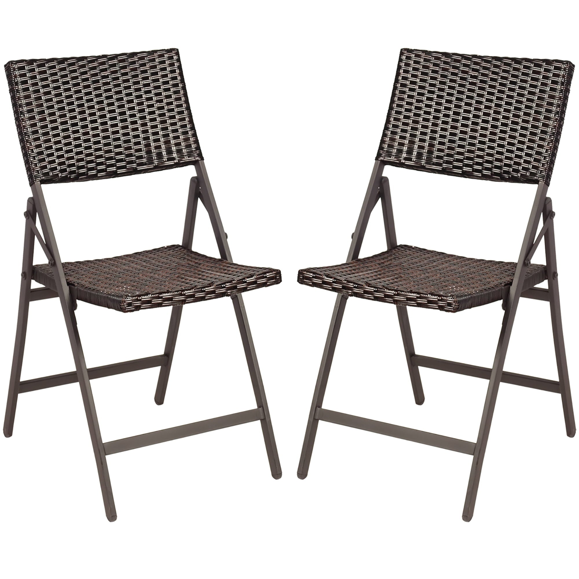 Set of 2 Patio Rattan Folding Dining Chairs Portable Garden Yard Brown