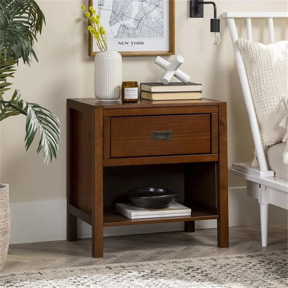 Lydia 1-Drawer Classic Solid Wood Bedroom Nightstand in Walnut
