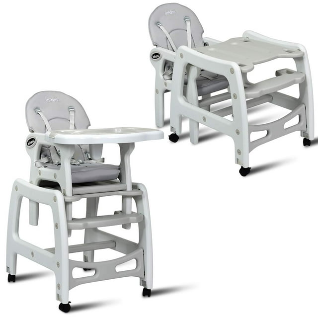 3 in 1 unisex Baby High Chair with Adjustable Seat Back and Removable Trays Grey