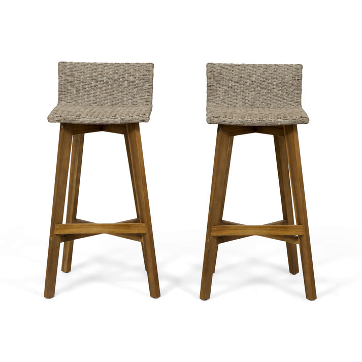 Bellagio Outdoor Acacia Wood & Wicker Barstools (Set of 2)