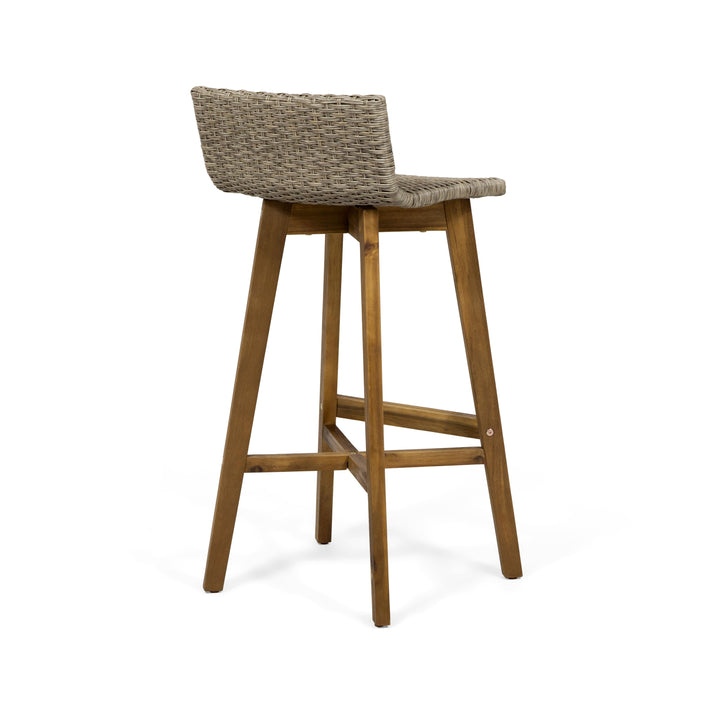 Bellagio Outdoor Acacia Wood & Wicker Barstools (Set of 2)