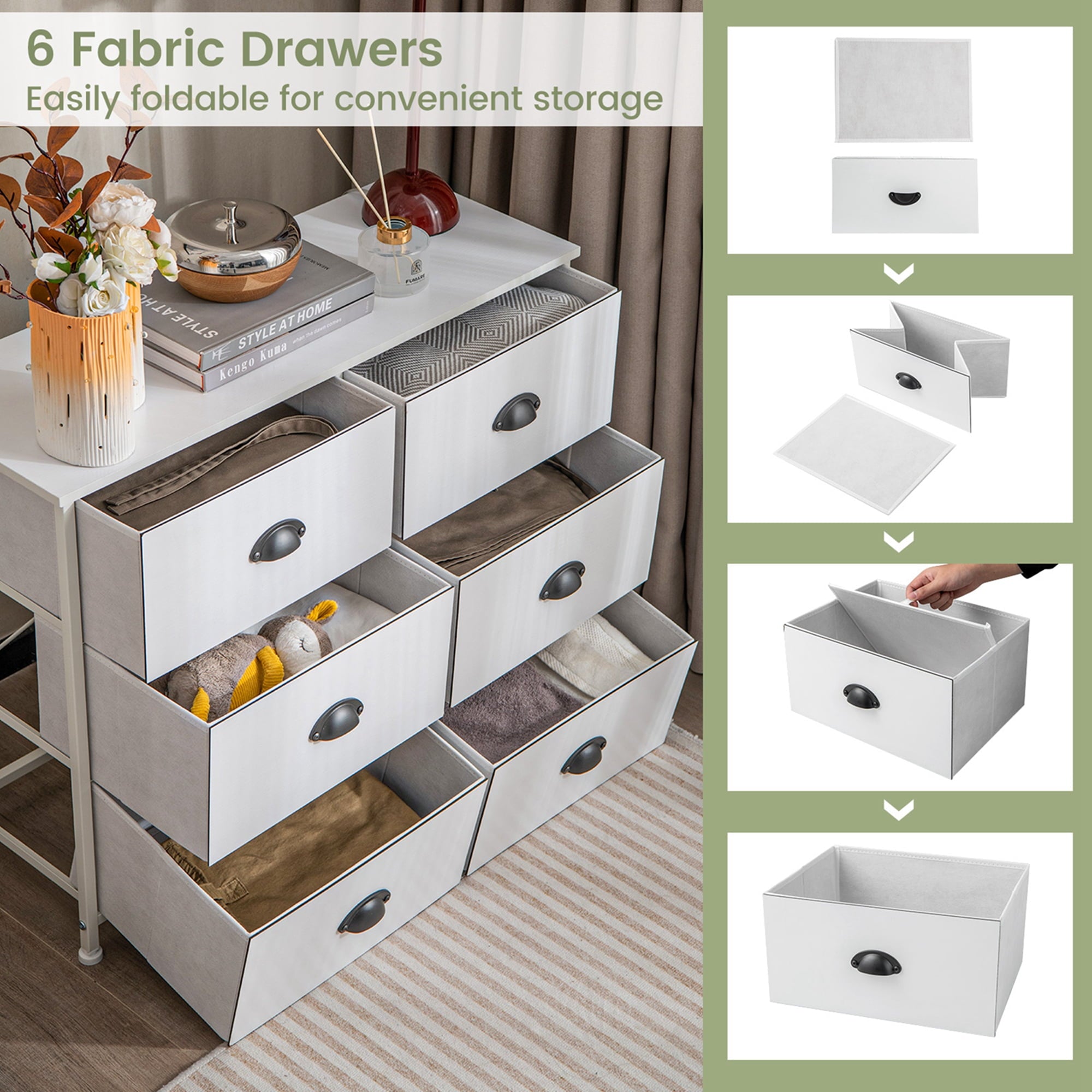 Costway 3-Tier Storage Organizer with 6 Foldable Fabric Drawers Fabric Storage Drawers