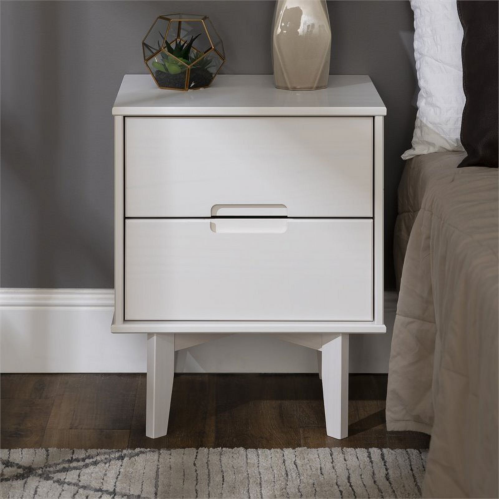 2-Drawer Groove Handle Wood Nightstand - White