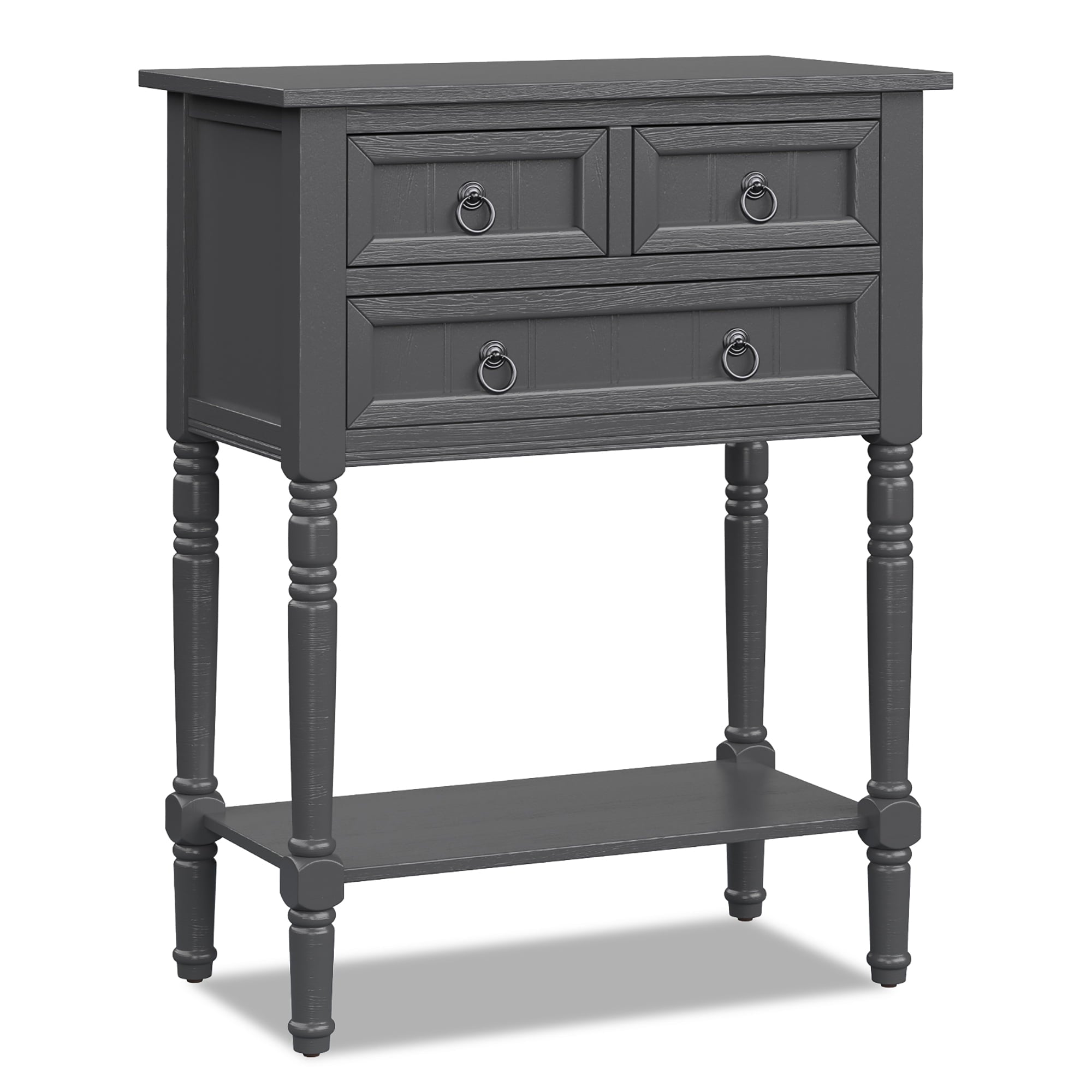 Console Entryway Table w/ 3 Drawers Open Shelf for Hallway Living room Dark Grey