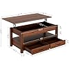 Rolanstar Coffee Table, Lift Top Coffee Table with Drawers and Hidden Compartment, Retro Central Table with Wooden Lift Tabletop, for Living Room,Espresso