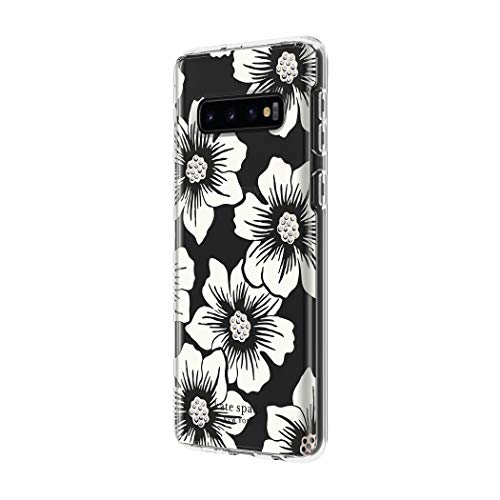 Kate Spade New York Phone Case | for Samsung Galaxy S10 | Protective Clear Crystal Hardshell Phone Cases with Slim Design and Drop Protection - Hollyhock Floral Clear/Cream with Stones