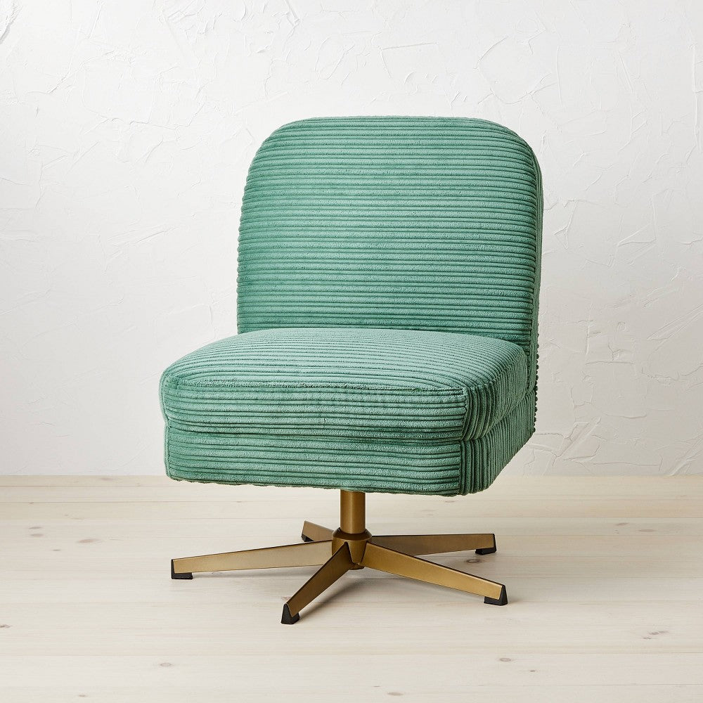 Spaulding Channel Velvet Accent Swivel Chair with Brass Base Green - Opalhouse Designed with Jungalow