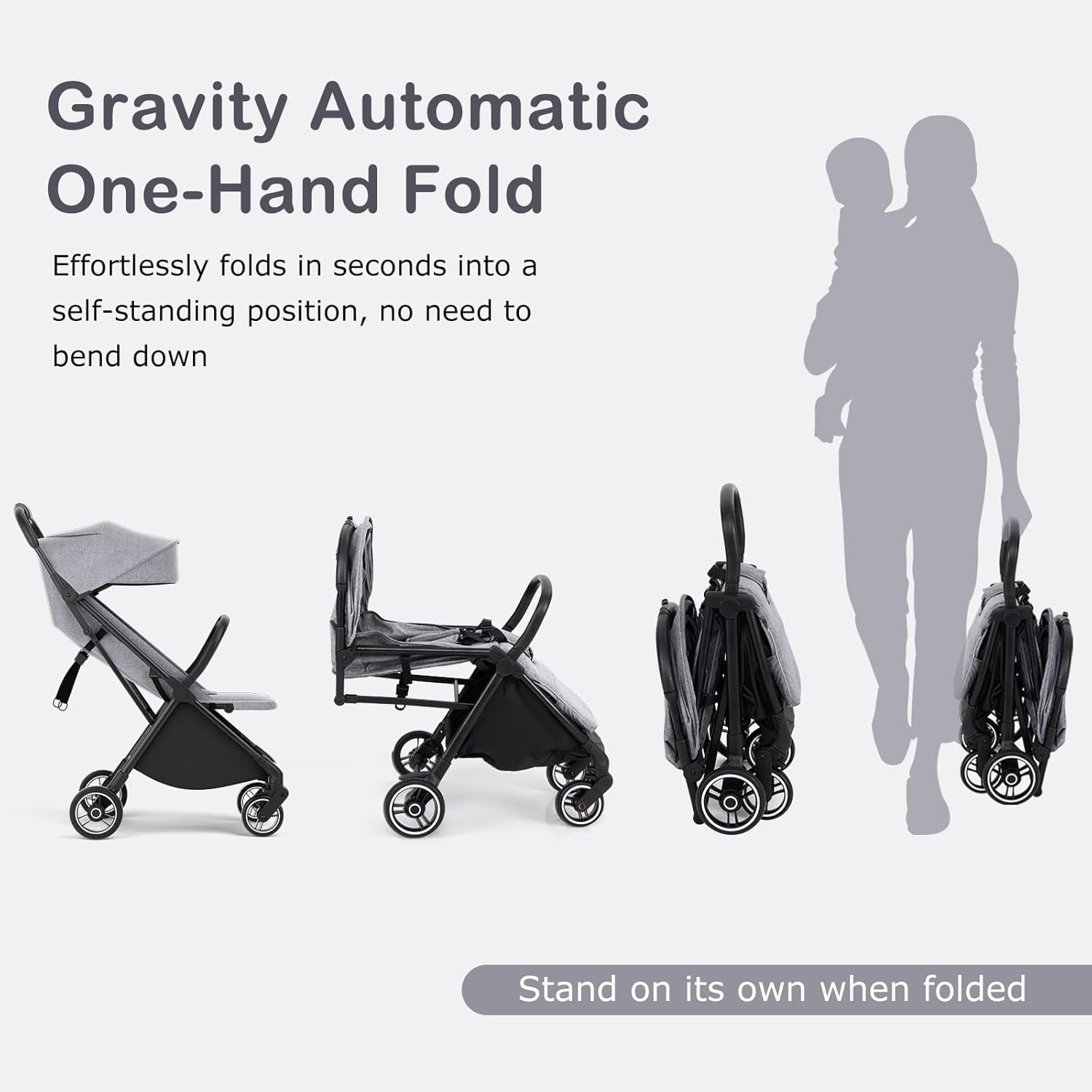 INFANS Lightweight Baby Stroller, One-Hand Gravity Fold, Compact Travel Stroller