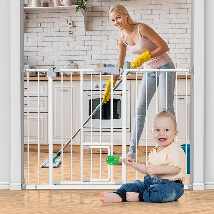 Baby Gate for Stairs Doorways 29.5"-48.8", Dog Gate with Pet Door