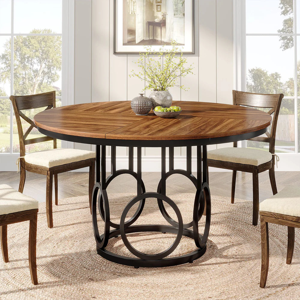 47" Wood Dining Table, Round Kitchen Table for 4-6 People