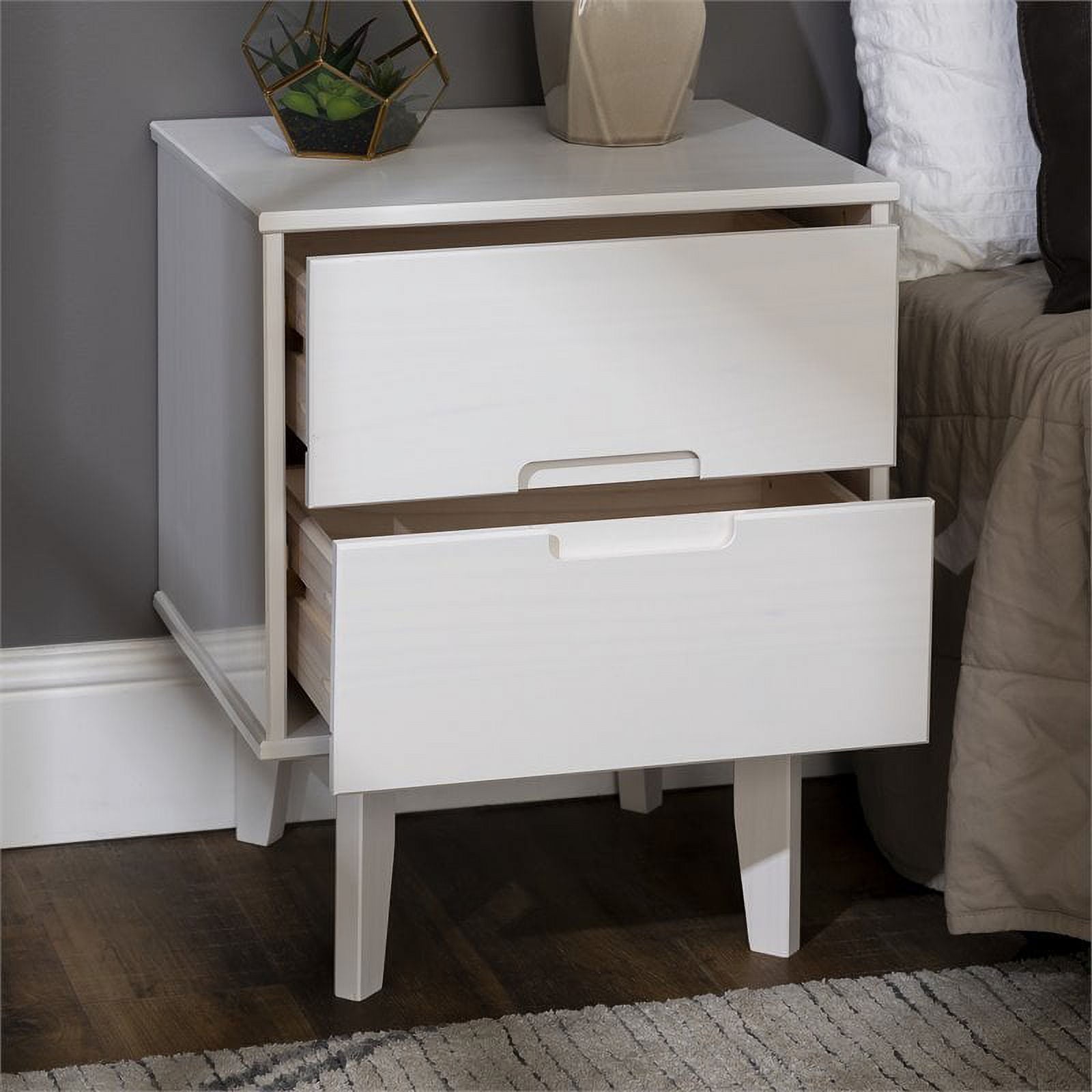 2-Drawer Groove Handle Wood Nightstand - White