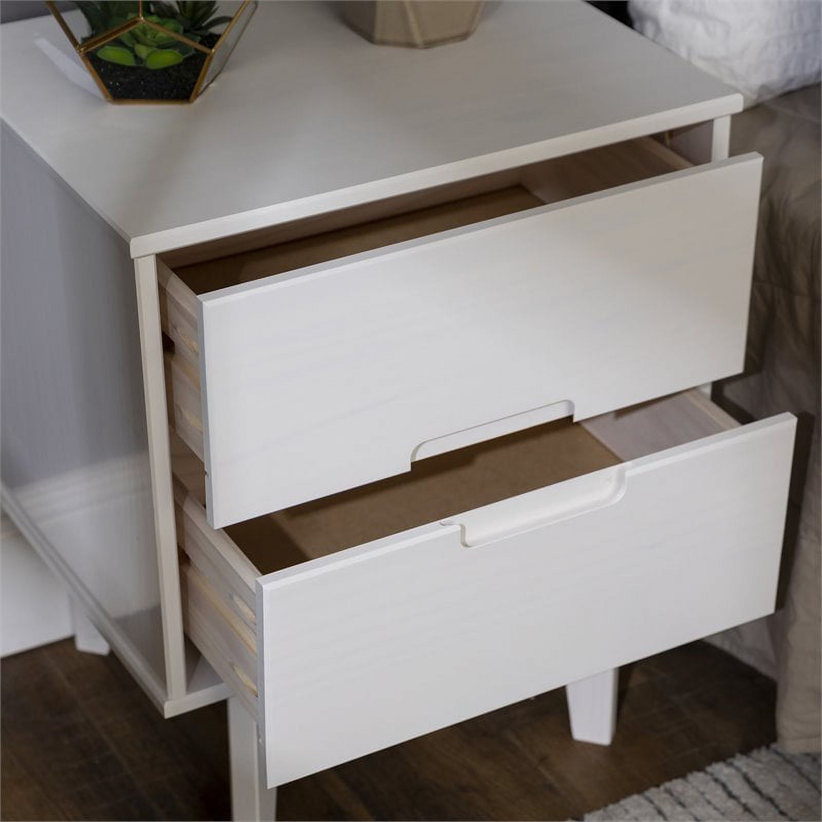 2-Drawer Groove Handle Wood Nightstand - White