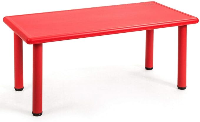 47 x 23.5 Inch Rectangular Kids Table, Children School Activity Table for Reading Drawing Dining Playing, Multifunctional Plastic Table w/Steel Pipe, Toddler Furniture for Boys & Girls (Red)