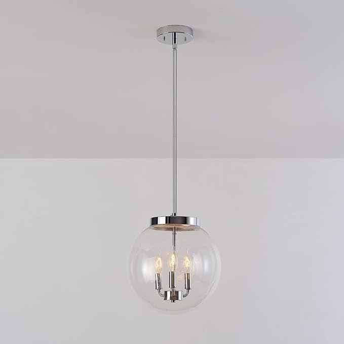 Globe Electric 60887 Sevda 3-Light Chandelier, Chrome, Clear Glass Shade, Bulb Not Included