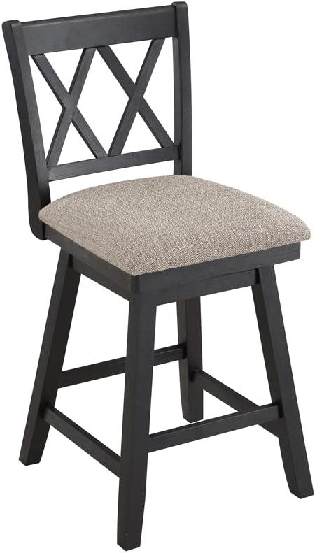 Home Brookline Swivel Bar Stool Chair with 360° Turn Mechanism, Rustic Farmhouse Stools for Kitchen Counter with Cushion, 24" Seat Height, Black Wood Finish with Beige Cushion