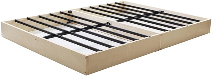 7 Inch Metal Box Spring Bed Base/Heavy Duty Steel with Fabric Cover/Mattress Foundation/Wooden Frame Easy Assembly, Queen, White