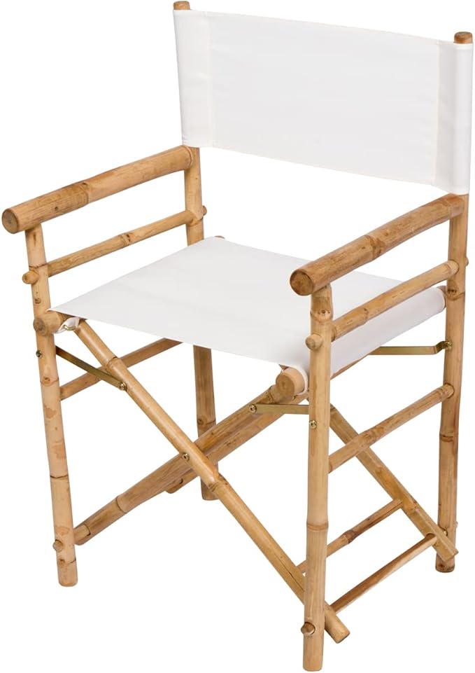 Zew Indoor Outdoor Set of 2 Folding Bamboo Director Chair, 23" L x 18" W x 35" H, Ivory