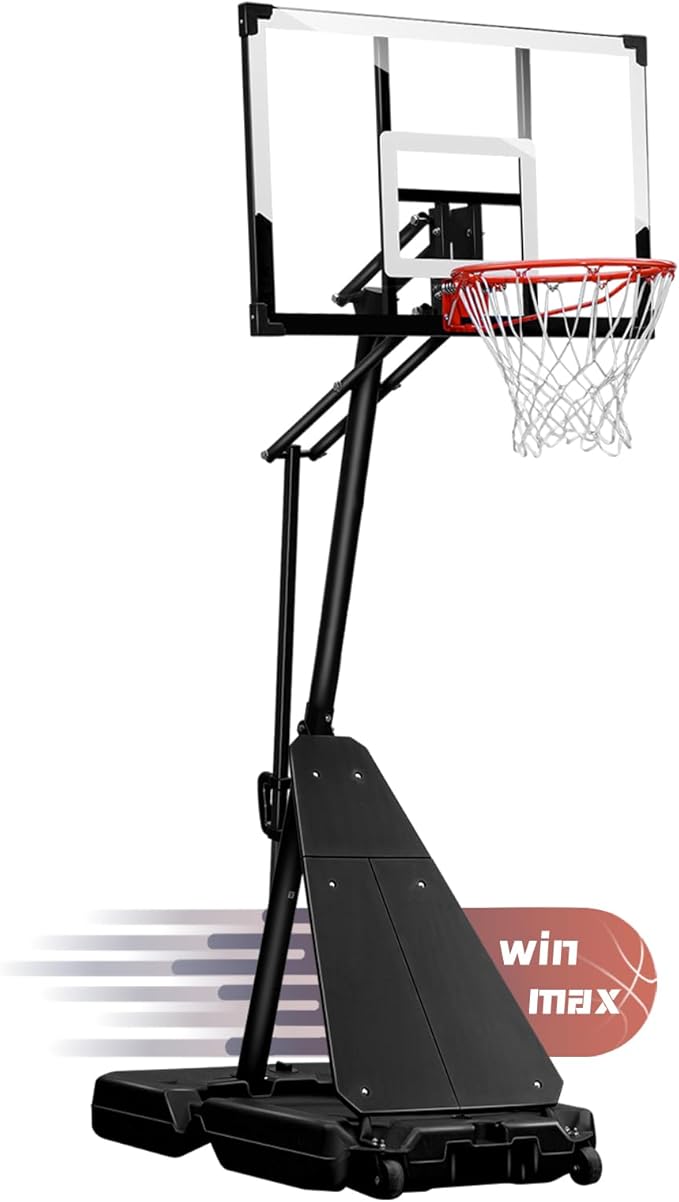 WIN.MAX Portable Basketball Hoop Quickly Height Adjusted 4.9-10ft Outdoor/Indoor Basketball Goal System with 44 inch Backboard and Wheels for Adults (Basketball Hoop Pro)