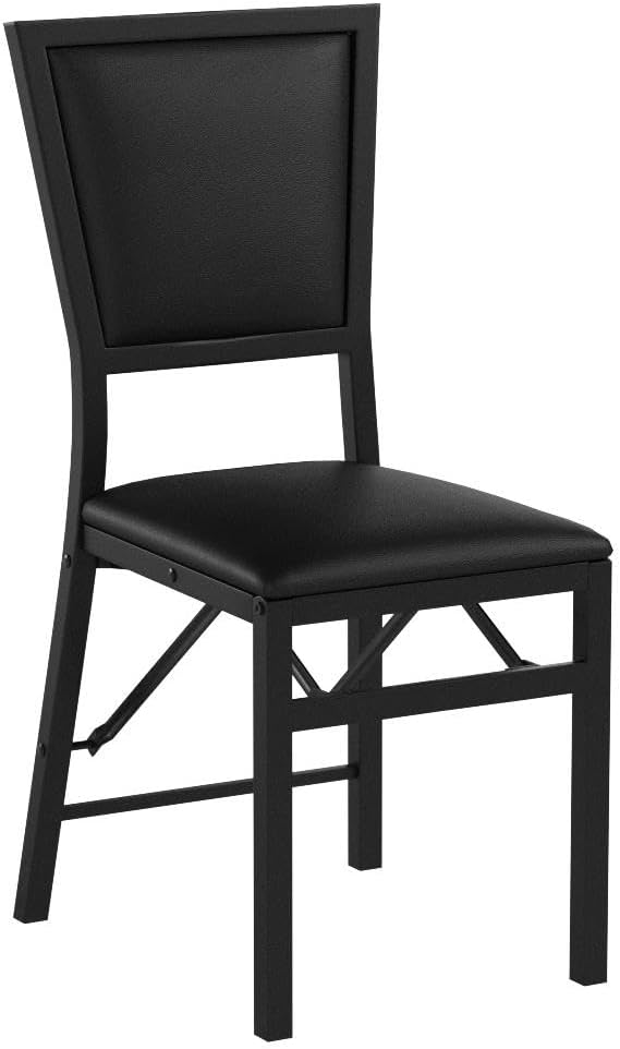 Folding Chairs Set of 2, Dining Chairs with Padded Seats, Sturdy Metal Frame, Floor Protectors, Space Saving Design, Foldable Dining Desk Chairs for Small Apartment, Extra Guests, Black