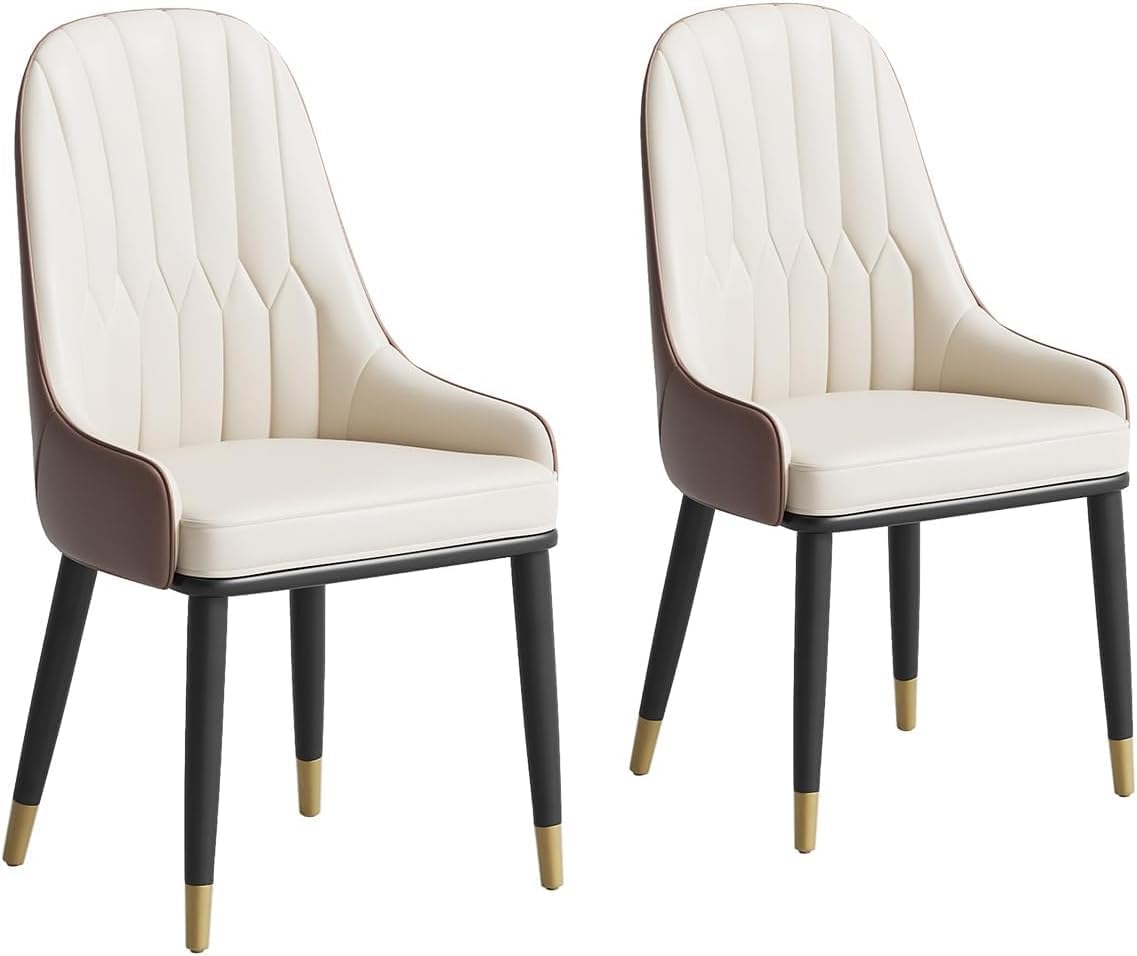 POVISON PU Leather Dining Chairs Set of 2, Modern Dining Room Chairs Beige Wingback Chairs for Living Room, Dining Room, Pub, Coffee, Kitchen (Brown & Beige)