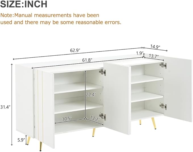 ON-Trend Luxurious Shoe Cabinet with 5 Metal Legs, Modern TV Stand with 4 Adjustable Shelves for TVs Up to 70", (style1)