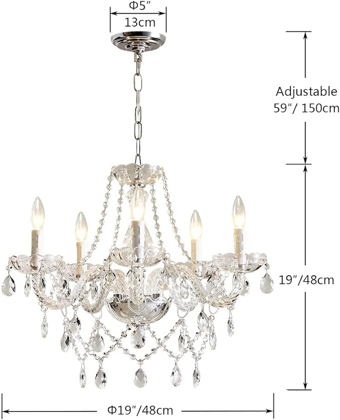 Saint Mossi 5 Light Modern Contemporary Elegant K9 Crystal Glass Chandelier Pendant Ceiling Lighting Fixture