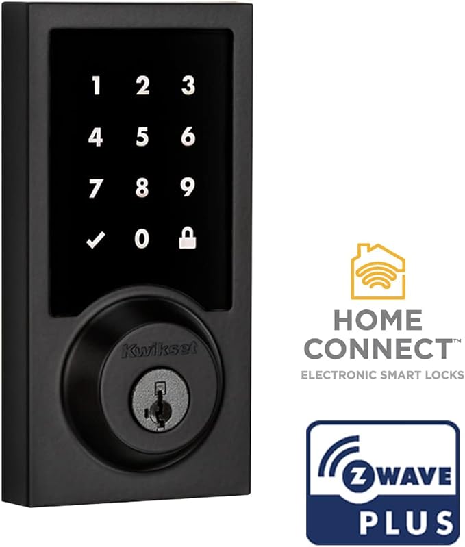 Z-Wave Smart Lock, Keyless Entry Ring Compatible Door Lock, Touchscreen Electronic Deadbolt, SmartKey Re-Key Security, Smart Hub Required, Contemporary Matte Black