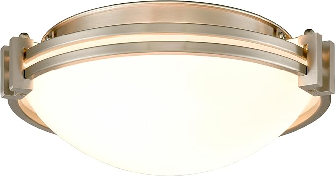 TEENYO 12-Inch Brushed Nickel Flush Mount Ceiling Light Modern 2-Light Milk Glass