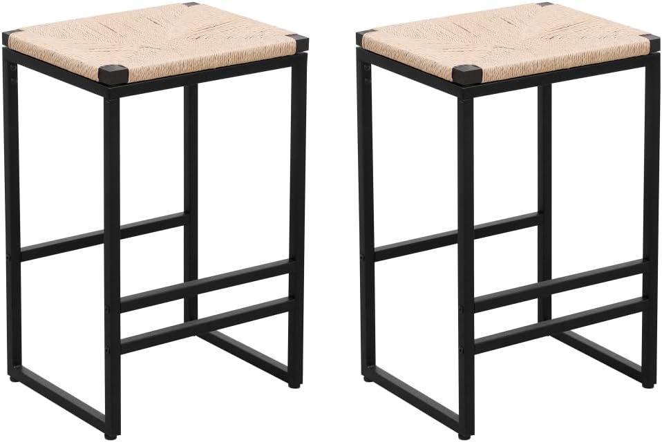 Set of 2 Backless Bar Stools for Kitchen Counter Paper Rope Woven Dining Chairs for Home & Kitchen (Paper Rope Backless)