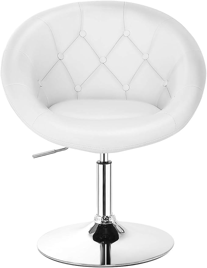 Vanity Chair, Swivel Height Adjustable Makeup Chair, Tufted Round Back Swivel Bar Chair with Chrome Frame, Leather Modern Swivel Accent Chair Suitable for Bedroom Lounge Bar (1)
